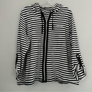 Avenue black and white stripe jeweled Zip up hoodie